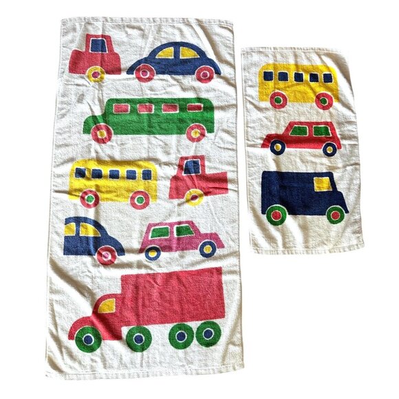 1970s Marimekko Bo Boo cars and trucks towel set bath and hand - Picture 1 of 9